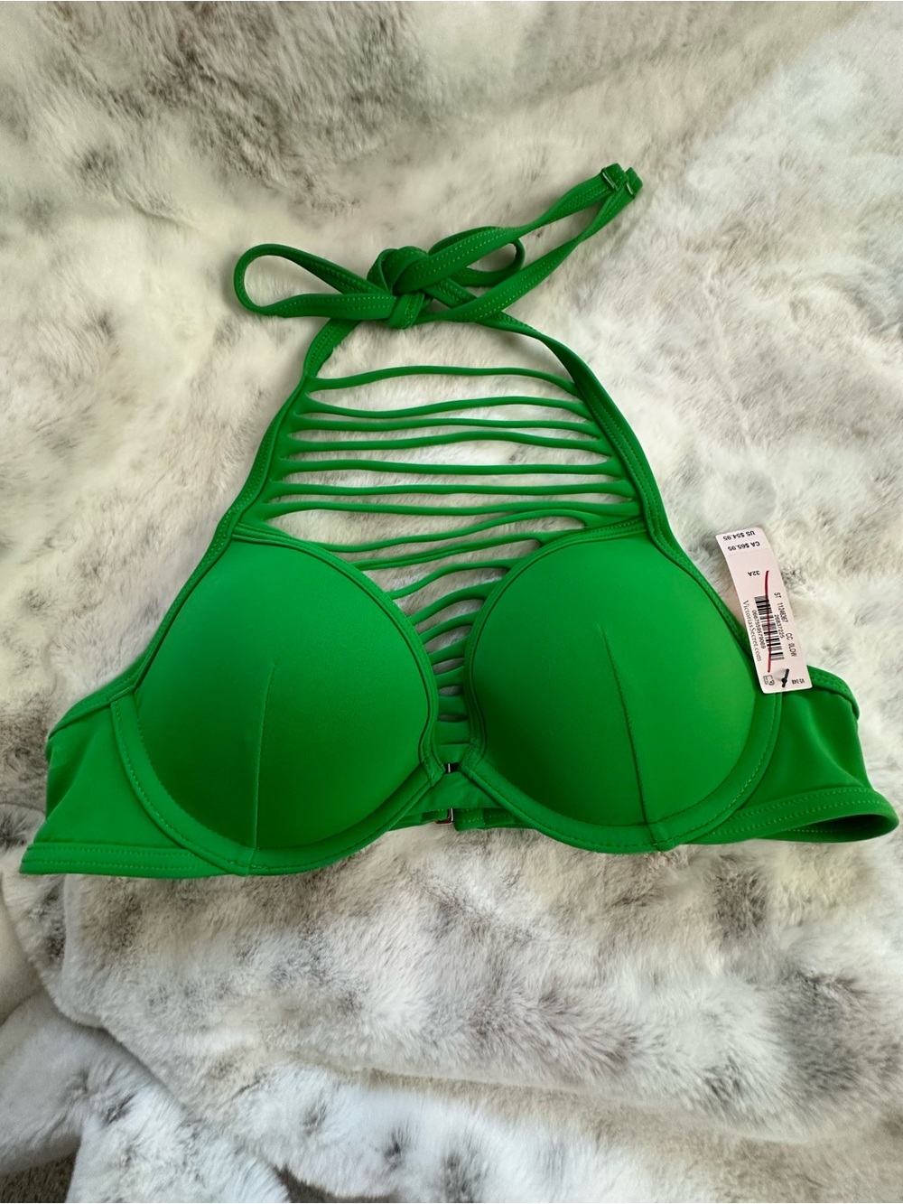 Victoria's Secret Bright Green Strappy Halter Push-Up Bikini Top
